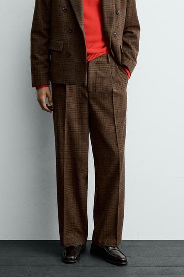 CHECK SUIT TROUSERS WITH PLEATS - Brown by Zara