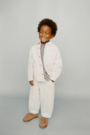 CHECK-LINED CORDUROY OVERSHIRT - Ecru by Zara
