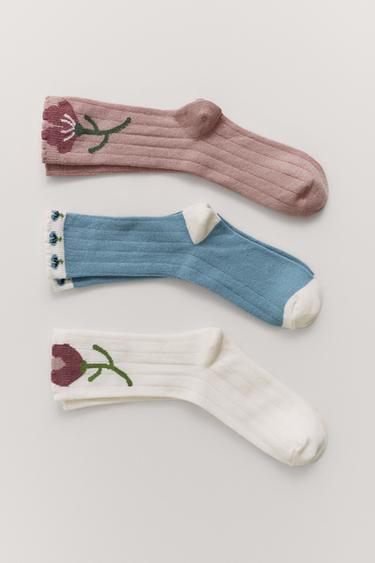 3-PACK OF FLORAL SOCKS - Pink by Zara