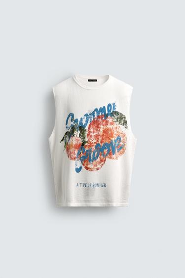 WASHED PRINT KNIT TANK TOP - White by Zara