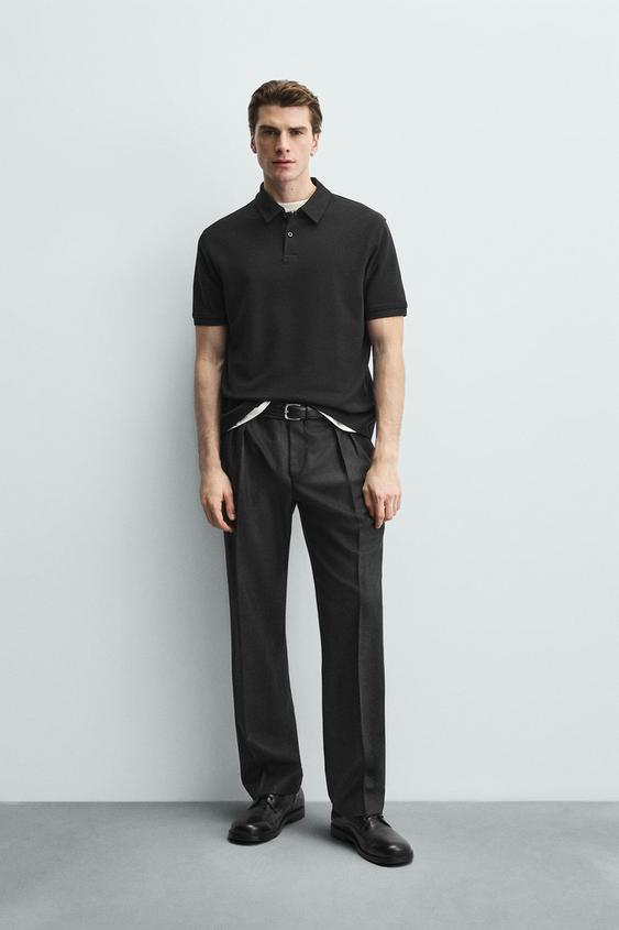 REGULAR FIT TEXTURED POLO SHIRT - Black by Zara - Image 0