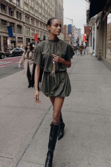 BALLOON MINI DRESS - Khaki by Zara