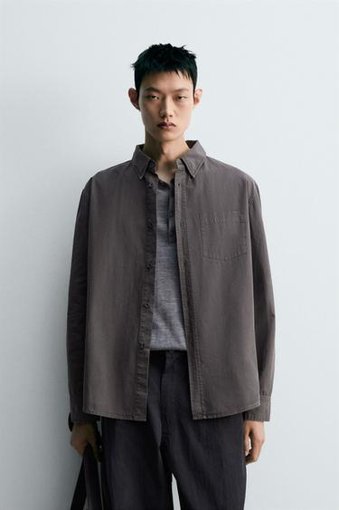 WASHED COTTON SHIRT - Grey by Zara