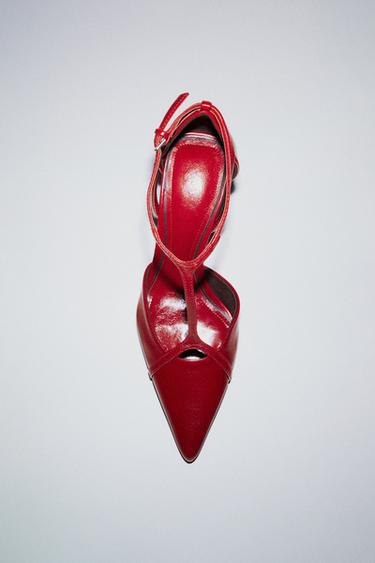 LEATHER STRAPPY HEEL SHOES - Red by Zara