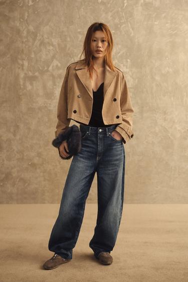 100% LEATHER SHORT TRENCH COAT - camel by Zara