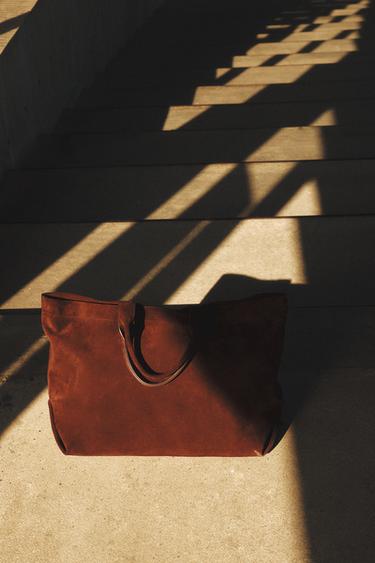 LEATHER SHOPPER BAG - LIMITED EDITION - Burgundy Red by Zara