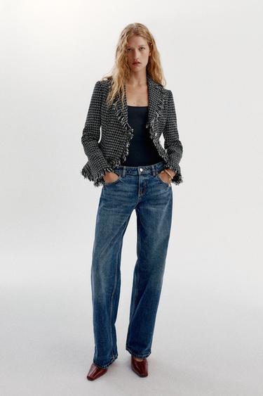 FRAYED TEXTURED BLAZER - Black / White by Zara