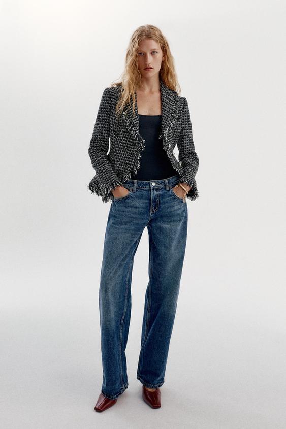 FRAYED TEXTURED BLAZER - Black / White by Zara - Image 0