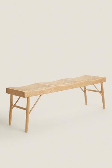 WOOD AND RATTAN BENCH - Light beige by Zara