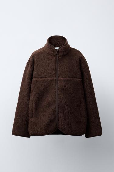 FAUX SHEARLING JACKET WITH WELT DETAILS - Brown by Zara