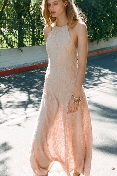 TEXTURED HALTER DRESS - Beige-pink by Zara