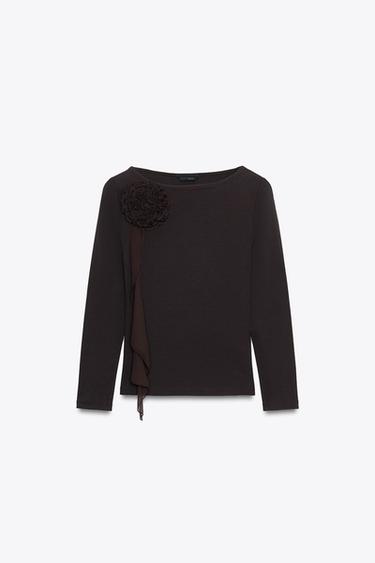 3D FLORAL T-SHIRT - Brown by Zara