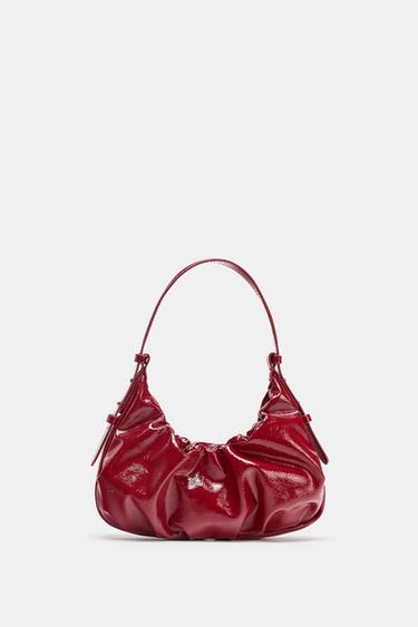 CRACKLED EFFECT GATHERED BAG - Red by Zara