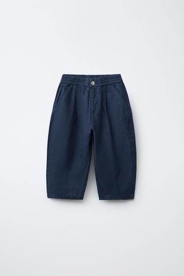 100% LINEN BALLOON TROUSERS - Navy blue by Zara