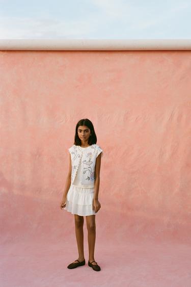 LINEN-BLEND BERMUDA SKORT WITH RUFFLES - Oyster-white by Zara