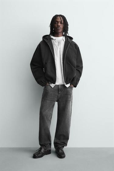 WASHED HOODED JACKET - Charcoal by Zara