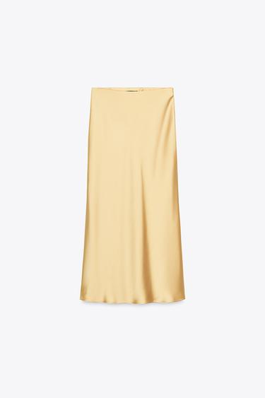 SATIN MIDI SKIRT - Yellow by Zara