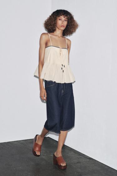 ZW COLLECTION TOP WITH CONTRAST TRIMS - Ecru by Zara - Image 0