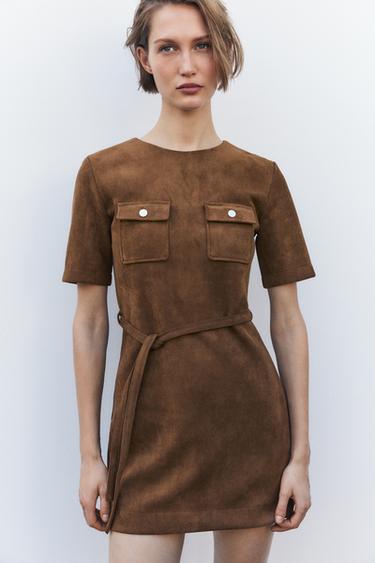 SUEDE-EFFECT BELTED DRESS - Tobacco Brown by Zara