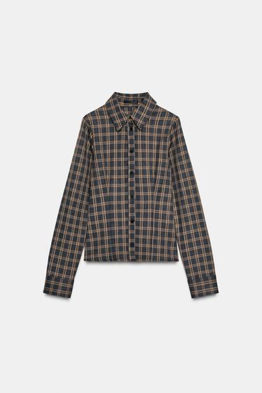 FITTED CHECK SHIRT - Grey / Tan by Zara