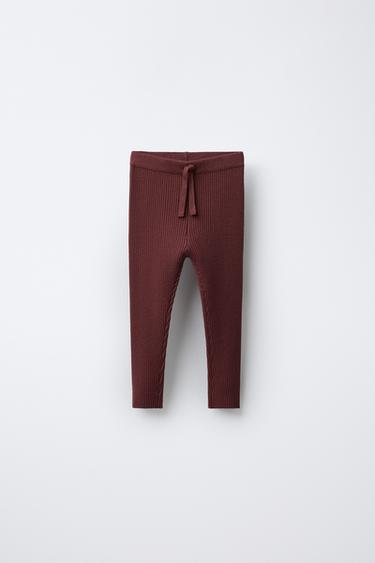 RIB KNIT LEGGINGS - Burgundy by Zara