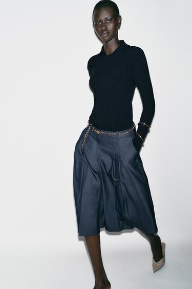 CHAIN BELT LONG BERMUDA SHORTS - Blue / Indigo by Zara - Image 0