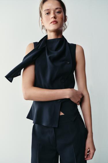 SCARF PEPLUM TOP - Navy blue by Zara