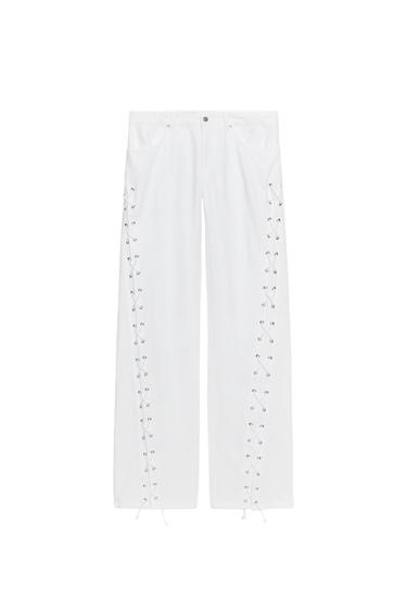 MID-WAIST TRF STRAIGHT-LEG LACE-UP JEANS - White by Zara