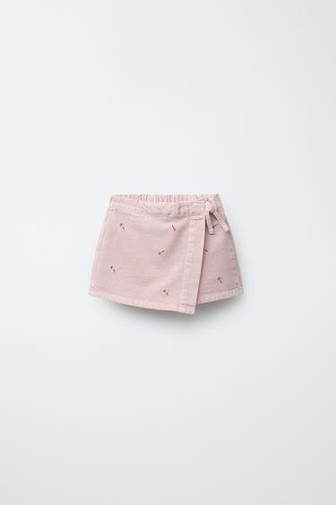 EMBROIDERED TWILL BERMUDA SKORT - Mid-pink by Zara - Image 0
