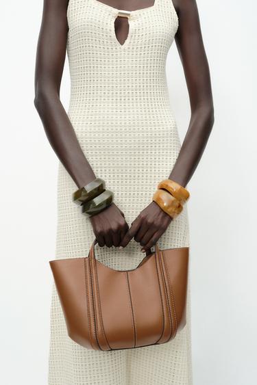 MINI CITY BAG WITH TOPSTITCHING - Dark tan by Zara