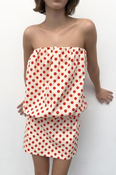 OFF-THE-SHOULDER POLKA DOT DRESS - Ecru / Red by Zara