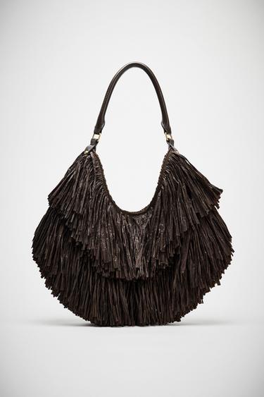 FRINGED TOTE BAG - Chocolate by Zara