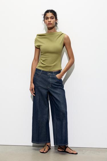 ASYMMETRIC DRAPED T-SHIRT - Olive green by Zara - Image 0