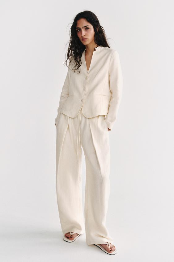 ZW COLLECTION 100% LINEN BLAZER - Ecru by Zara - Image 0