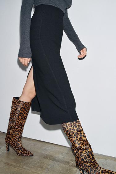 ANIMAL PRINT LEATHER AND SHEEPSKIN BOOTS - Leopard by Zara
