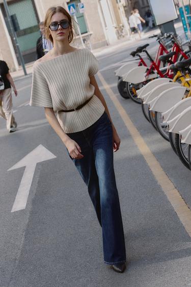 ASYMMETRIC WOOL TOP WITH BELT - Light grey by Zara