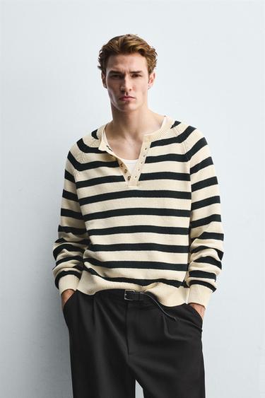 STRIPED HENLEY SWEATER - Stripes by Zara