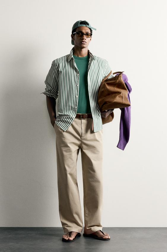 STRIPED RELAXED FIT SHIRT - Green / Ecru by Zara - Image 0