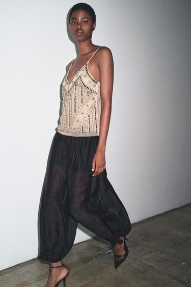 EMBROIDERED CAMISOLE TOP - Golden by Zara - Image 0