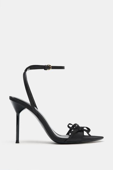 SATIN STRAPPY HIGH-HEEL SANDALS - Black by Zara