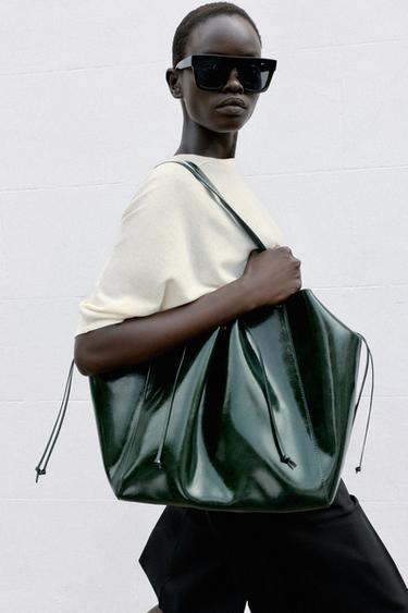 GATHERED TOTE BAG - Green by Zara