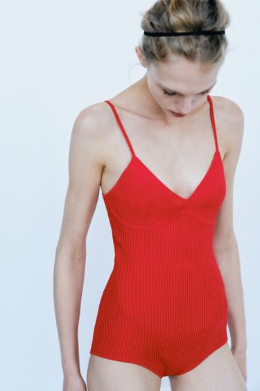 RIBBED KNIT BODYSUIT - Red by Zara
