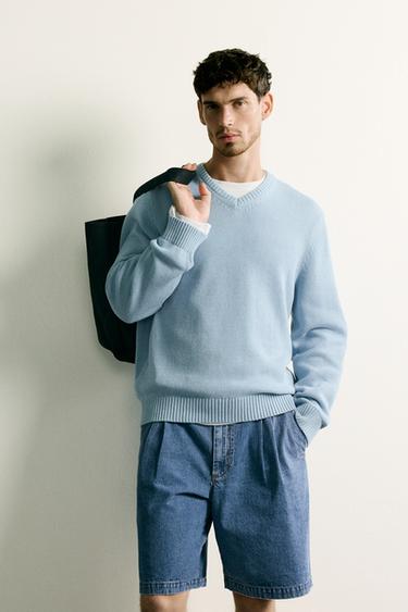 COTTON-LINEN REGULAR FIT JUMPER - Light blue by Zara