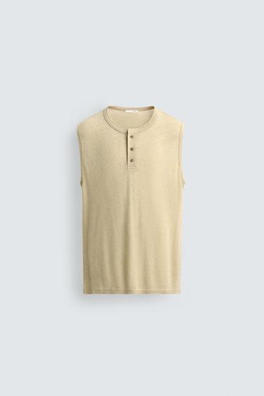 RELAXED FIT VISCOSE/LINEN TANK TOP - Beige by Zara