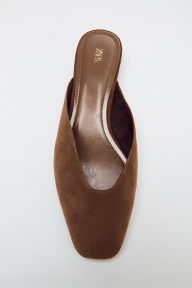SUEDE WEDGE SLINGBACK SHOES - Brown by Zara