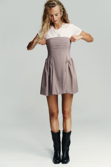 GINGHAM CHECK BANDEAU SHORT DRESS - Pale pink by Zara - Image 0