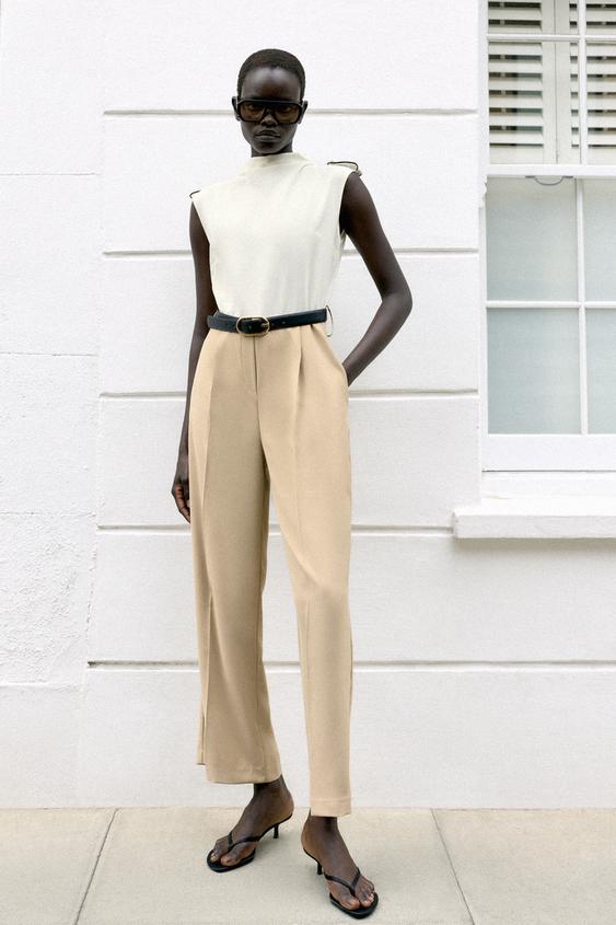 COMBINED BELTED JUMPSUIT - Ecru / Beige by Zara - Image 0