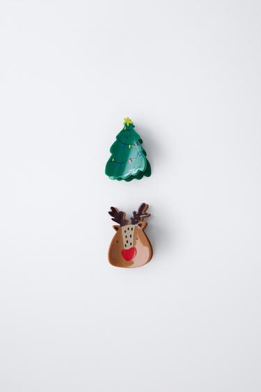 PACK OF TWO TREE AND REINDEER CLIPS - Green by Zara