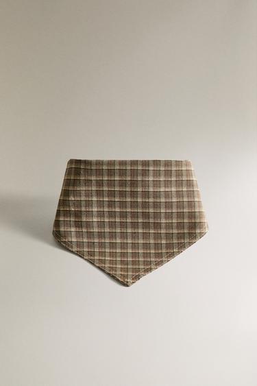 CHECK COTTON AND LINEN PET BANDANA - Green by Zara