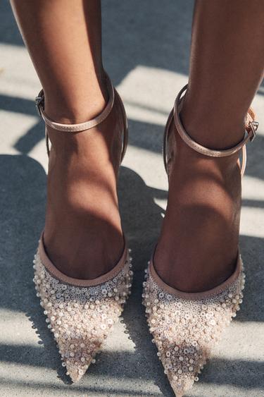 RHINESTONE MESH SLINGBACK HEELS - Beige by Zara - Image 0